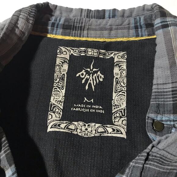Prana Med lined grey plaid metal snap closure flannel organic cotton broken in - Picture 3 of 12